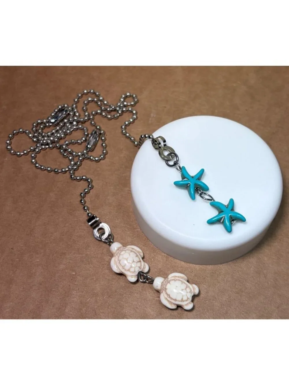 Blue Starfish & Turtle Pendant Ceiling Fan Pull Light Lamp Chain Handmade Sd